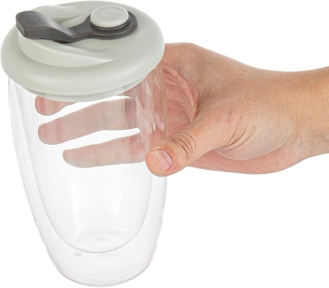Restaurantware Glass Travel Mug 1 Count 15 Ounce Double Wall Borosilicate Reusable Coffee Cup, Spill-Resistant Gray Silicone Lid, Clear Drinkware Mug for Hot and Cold Beverages