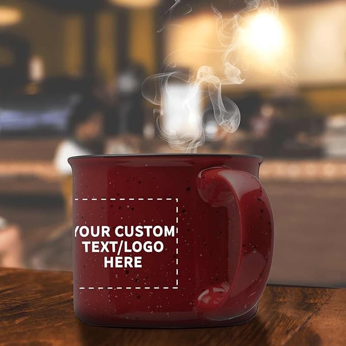 DISCOUNT PROMOS Custom Ceramic Campfire Coffee Mugs 13 oz. Set of 10, Personalized Bulk Pack - Perfect for Tea, Espresso, Cappuccino, Hot Cocoa - Maroon