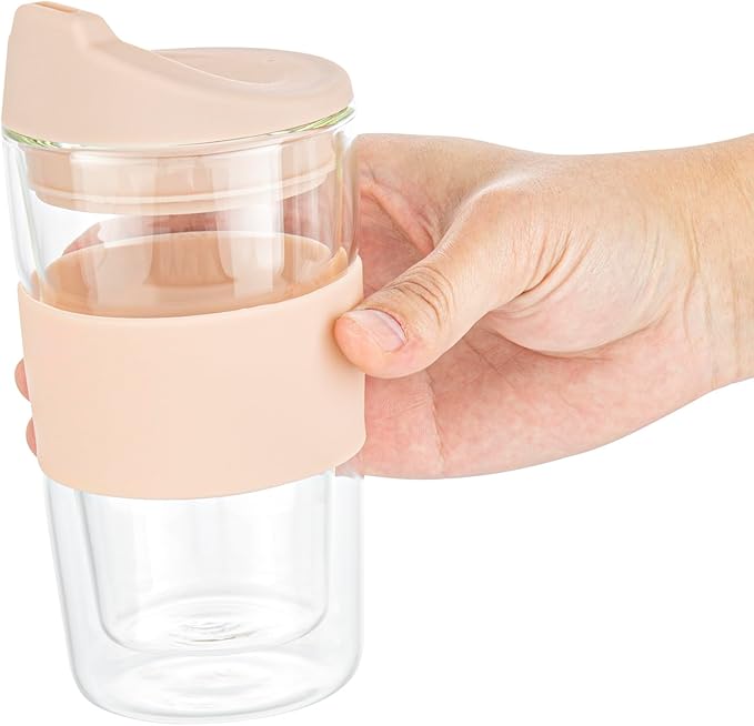 Restaurantware - Forma Professional 11.8 Ounce Insulated Travel Mugs, 10 Double Wall Coffee Mugs - Includes Lids And Sleeves, Reusable, Clear Borosilicate Glass Tumblers, Dishwashable, Microwavable
