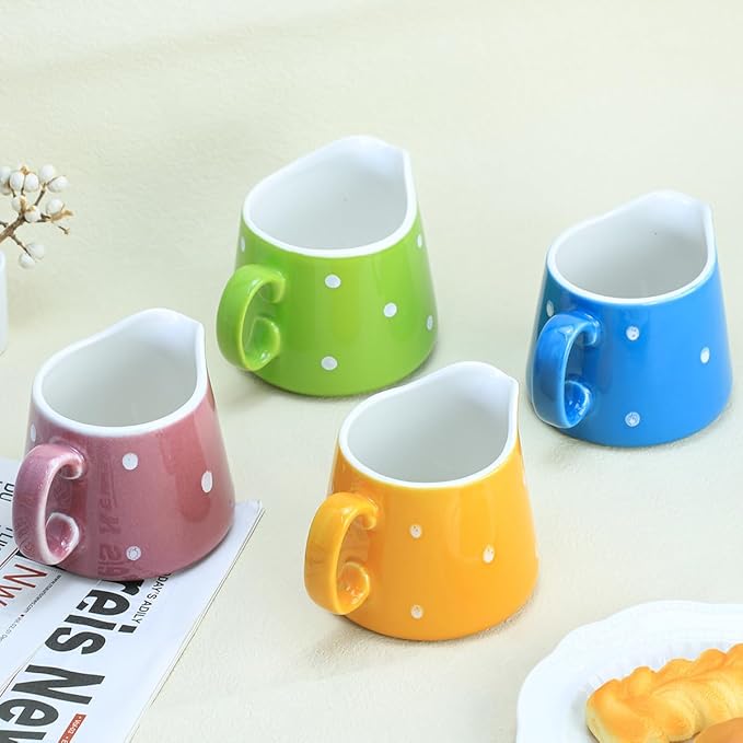 Sizikato Porcelain Creamer Pitcher with Polka Dot Pattern, 8oz Serving Pitcher for Tea Coffee Milk