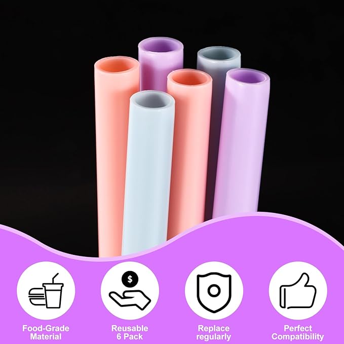 6pcs Straw Replacement for Owala FreeSip Water Bottle 24oz/32oz, 6 Colors PP Material Reusable Straws with Cleaning Brush for Water Bottle Accessories