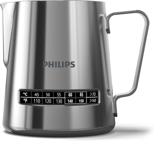 Philips Temperature Perfection Milk Jug - Integrated Temperature Indicator, Smooth Microfoam, Stainless Steel, 450ml Capacity, Perfect for Latte Art, Espresso Accessory (CA8012/10)