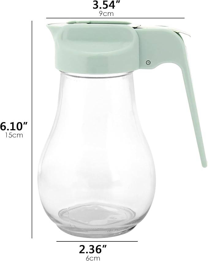 13.5 Oz Syrup Dispenser, No-Drip Pourers for Maple Syrup, Oil Dispenser Bottle with Non-Slip Handle, Honey Jar & Sirop Container, Reusable Syrup Bottle for Kitchen (Green)