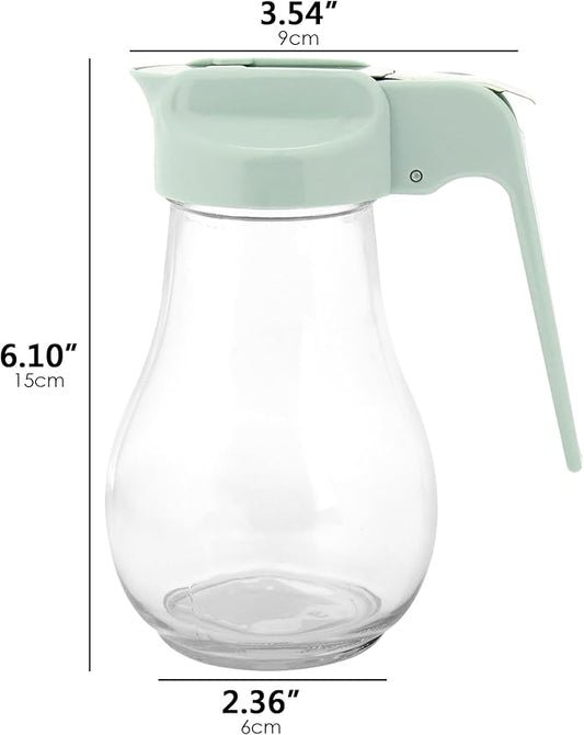 13.5 Oz Syrup Dispenser, No-Drip Pourers for Maple Syrup, Oil Dispenser Bottle with Non-Slip Handle, Honey Jar & Sirop Container, Reusable Syrup Bottle for Kitchen (Green)