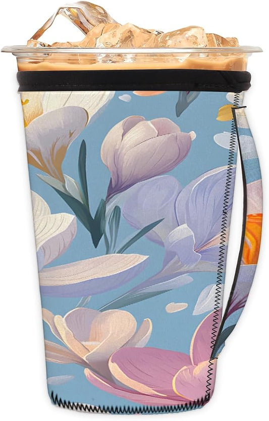 Reusable Iced Coffee Cup Sleeve Daffodils Neoprene Insulated Sleeves Cup Holder with handle Idea for 30oz - 32oz