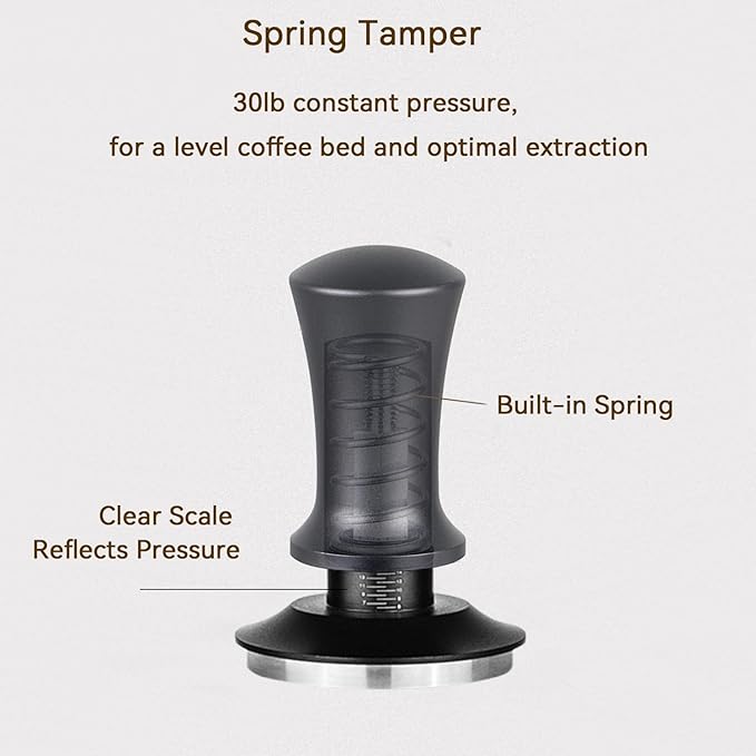 51mm Espresso Tamper Set, Espresso Accessories Kit with Adjustable Spring-Loaded Tamper, Stainless Steel WDT Tool and Magnetic Dosing Funnel for 51 mm Portafilters