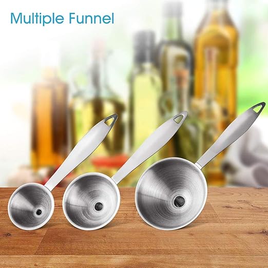 Toncoo 3-in-1 Premium Kitchen Funnel Set, Food Grade Stainless Steel Funnel for Filling Bottles, Small Bottle Funnel, Metal Funnel, Mini Funnel for Essential Oil, Flask, Spices, Liquid, Dry
