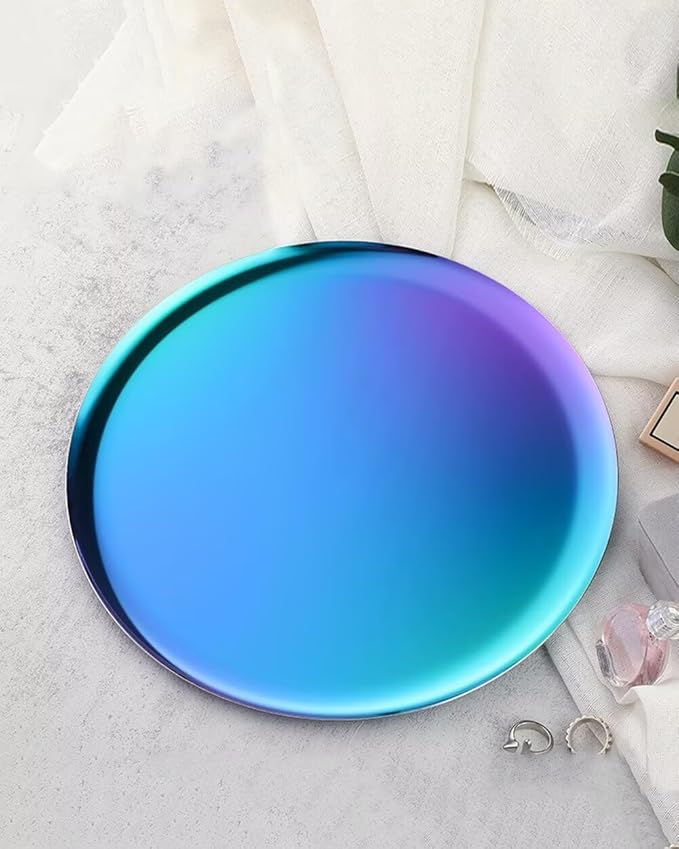 Serving Trays 11in Stainless Steel Decorative Tray Round Gold Colour for Kitchen Wedding Party Coffee Table