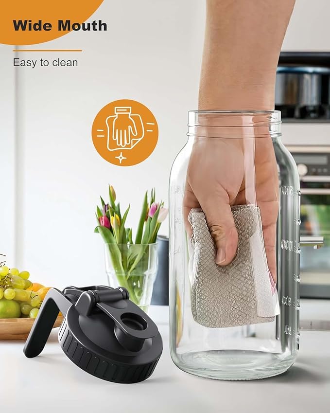 Mason Jar Pitcher Set of 2-64oz (2 Quart) Airtight & Leakproof Glass Pitcher with Lid, Perfect for Storing Breastmilk, Cold Brew, Sun Tea, with Easy-Pour Spout Lid