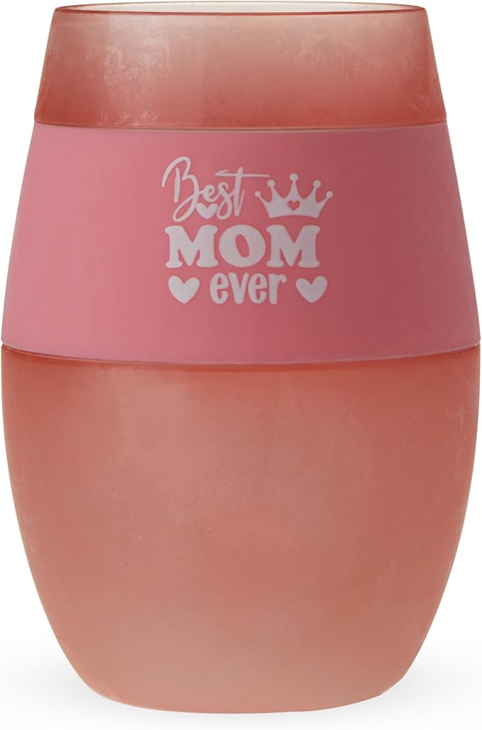 HOST Best Mom Ever Wine Freeze Cooling Cup with Freezing Gel Wine Glasses Mother's Day Gifts for Mom, Mom Birthday Gifts, Gifts for Wife, 8.5 oz, Pink