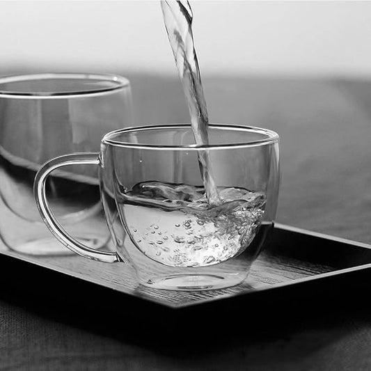 Double Wall Glass Expresso Coffee Mugs Set Of 4 (7 OZ / 200 ML) Insulted Clear Cappuccino Coffee Mugs Tea Cups