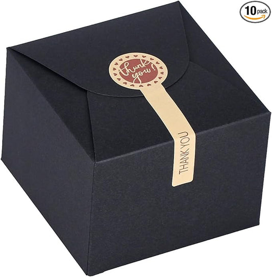 Small Black Boxes for Gifts, 10 PCS Gift Box with Stickers for Thanksgiving, Anniversaries, Party, Birthday, Graduations, and More(4.75” x 4.75” x 3.53”)
