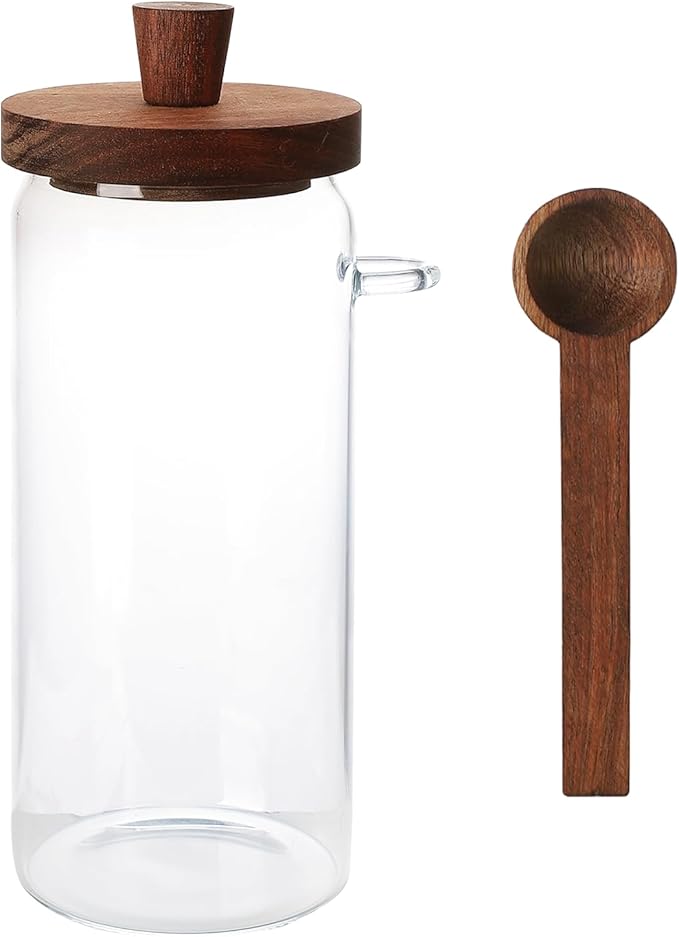 Glass Coffee Bean Storage Container, Wood Lid with Spoon, Airtight Silicone Seal, BPA-Free (1000ML/33.82OZ)