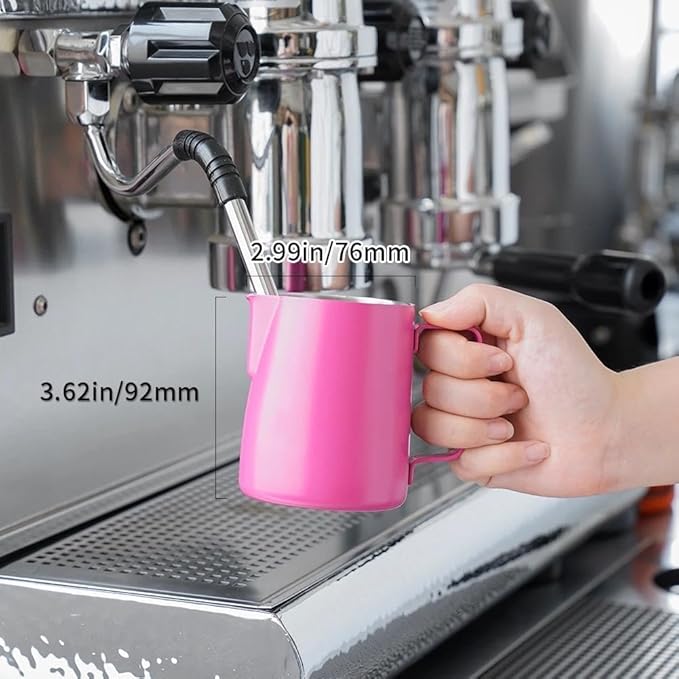 watchget Stainless Steel Milk Frothing Pitcher 12oz/350ml - Espresso Steaming Pitcher for Cappuccino, Latte Art, Coffee Machine Accessories Milk Jug Coffee Frother Cup, Rose Red