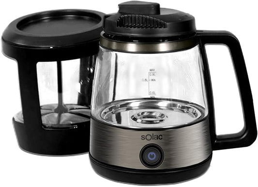 SOLAC SIPHON BREWER 3-in-1 Vacuum Coffee Maker, Tea Brewer & Water Boiler, Brushed Stainless Steel and Black, 30 oz