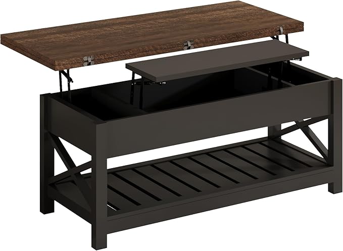 ChooChoo Coffee Table Lift Top, Multi-Function Convertible Coffee Tables with Storage and Hidden Compartment, Coffee Table Converts to Dining Table for Living Room, 40 Black & Espresso
