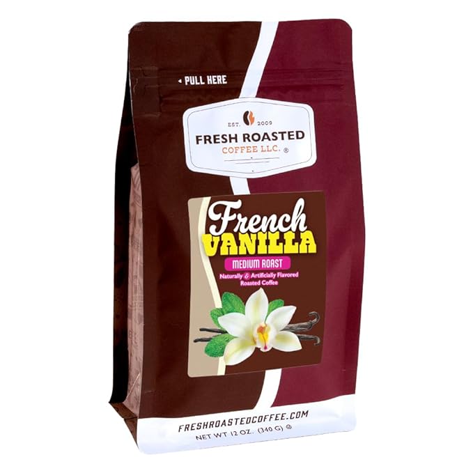 Fresh Roasted Coffee, French Vanilla Flavored Coffee, 12 oz, Medium Roast, Kosher, Ground