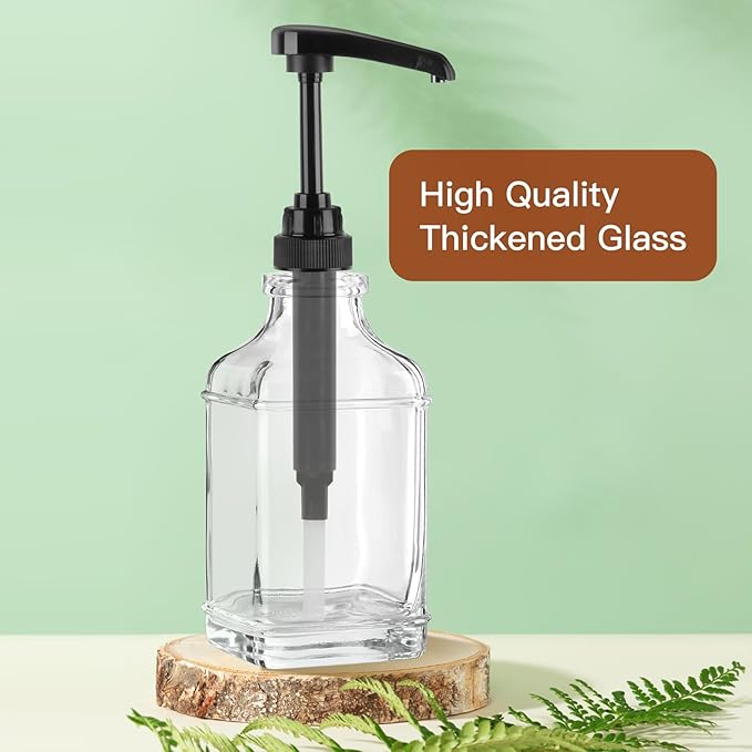 STARSIDE 16 oz Coffee Syrup Dispenser,4 pcs Clear Glass Syrup Bottle with 1/4oz Capacity Pump,Syrup Dispenser for Coffee Bar with Plastic Pump and Syrup Labels