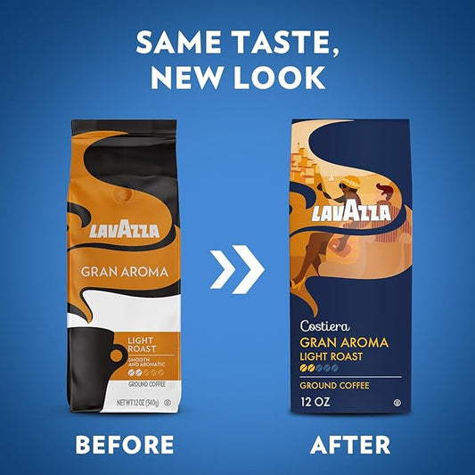 Lavazza Costiera Gran Aroma Ground Coffee 6 Bags of 12oz, Light Roast, Smooth and Aromatic Taste, Intensity 2/5, 100% Arabica, Ideal for Drip Brewers, (Pack of 6) - Package May Vary