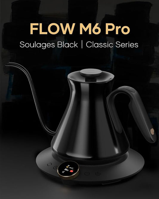 Cocinare Master Collection Soulages Black Gooseneck Electric Kettle, ±0.5℉ Precise Temperature Control for Pour-Over Coffee & Tea, Quick Heating 1500W, Stainless Steel Interior, 0.9L