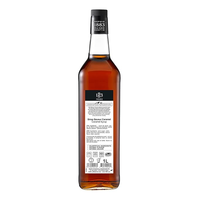 1883 Maison Routin - Caramel Syrup - Made in France - Glass Bottle | 1 Liter (33.8 oz)