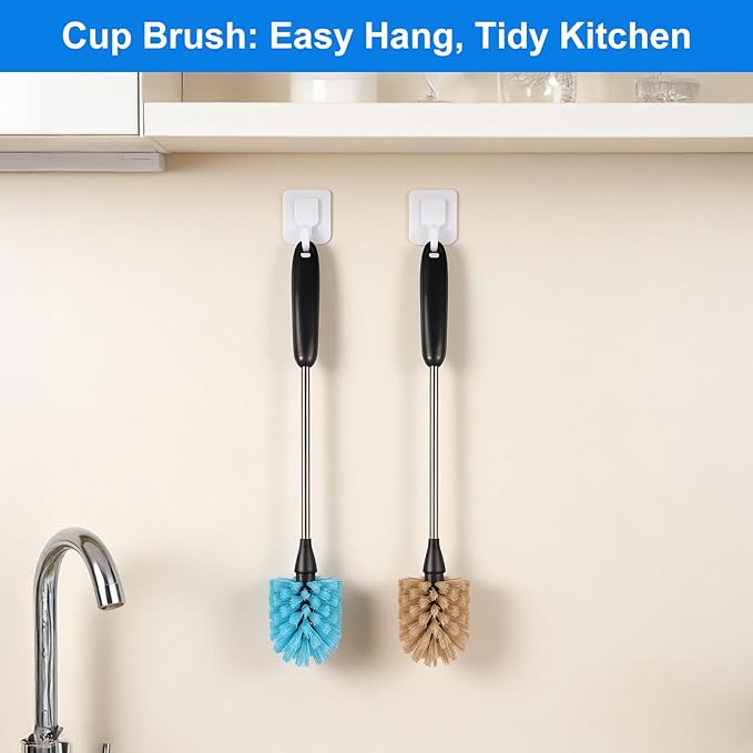 Bottle Brush, 15-inch Stainless Steel Long Handle Cleaning Brush, Kitchen Cleaning Brush, for Cleaning Water Bottles, Glasses, Baby Bottles, Glassware, Food Jars, Cups, Wine Aerators, Brown