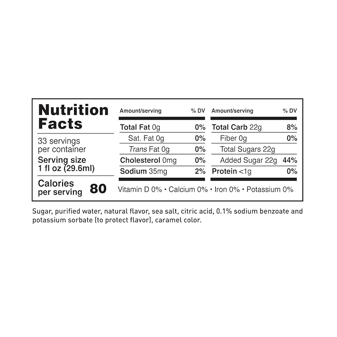 LAVA Premium Salted Caramel Syrup, Sea Salt Caramel Coffee Sweetener, 33.8oz (1-Liter), Made with 100% Sugar, No Artificial Sweeteners, Flavors, or Colors. (1-Pack)