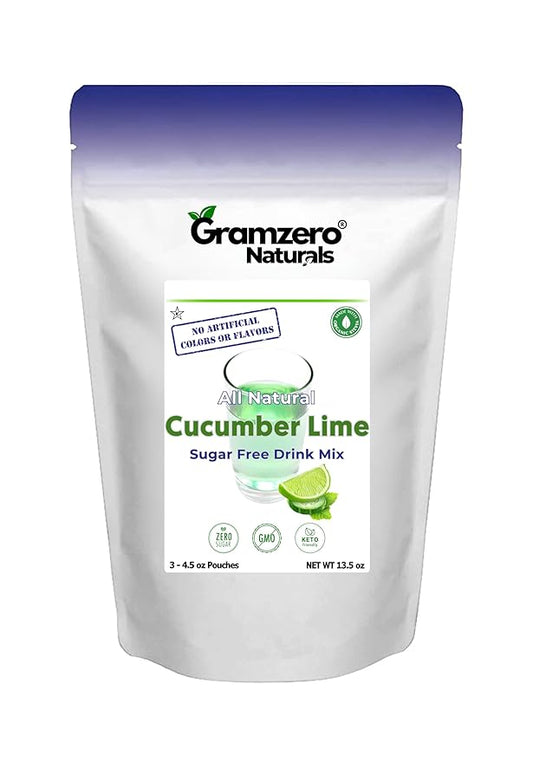 GramZero All Natural Cucumber Lime Zero Calorie Sugar Free Drink Mix, Great For Nutrition Club Loaded Tea, Stevia Sweetened