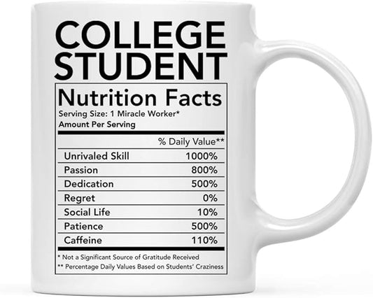 Andaz Press Funny 11oz. Ceramic Coffee Tea Mug Thank You Gift, Student Nutritional Facts, 1-Pack Mug Coffee Mugs Christmas Ideas For College Students Birthday