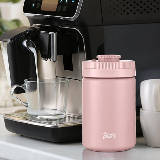 Bincoo Coffee Canister, Large Stainless Steel Coffee Bean Storage Container with Date Tracker, One-Touch Vacuum Seal Coffee Canister, Airtight Food Storage Container Freshness Kit for Coffee Beans