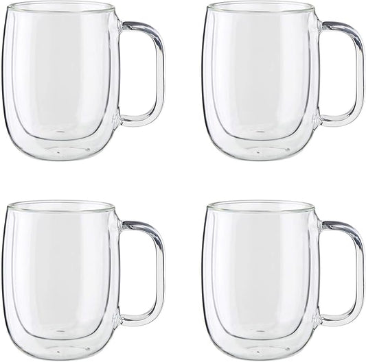 ZWILLING Sorrento Plus 4-pc Double-Wall Glass, Insulated Coffee Mug, 12-oz, 355ml, Clear