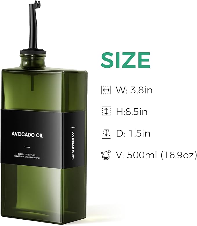 Olive Oil Dispenser Bottle For Kitchen, 17OZ UV-Blocking Oil And Vinegar Dispenser Set Of 4, Soy Sauce Cooking Oil Dispenser with 4 Stainless Steel Pourers & 44 Labels