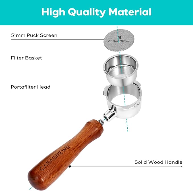CASABREWS 51mm Bottomless Portafilter with Puck Screen & Filter Basket, 3 Ears Espresso Handle for CM5418 & 3700Essential