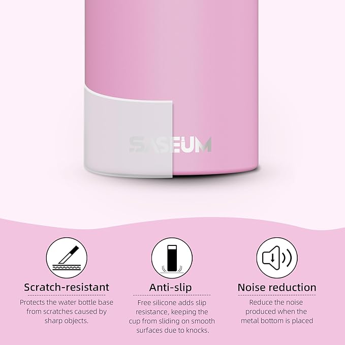 SASEUM Kids Sport Water Bottle 16oz Stainless Steel Double Wall Vacuum Thermal Mug with Leak Proof Spout Lids, Wide Mouth Metal Insulated Water Jug for Gym and Travel（Pink）