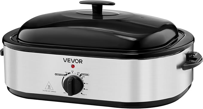 VEVOR Roaster Oven, 14QT Fast-Cooking Turkey Roaster, 150-450℉ Adjustable Temperature Electric Roasting Pan with Self-Basting Lid, Roasting Lift-Out Rack, Defrost & Warm Function, Fits 18lb Turkey