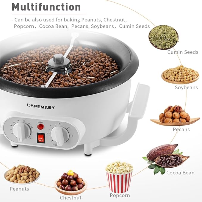 Home Coffee Bean Roaster Machine - CAFEMASY Coffee Bean Handle Design Electric Automatic Coffee Roaster with Timer and Roasting Temperature Setting