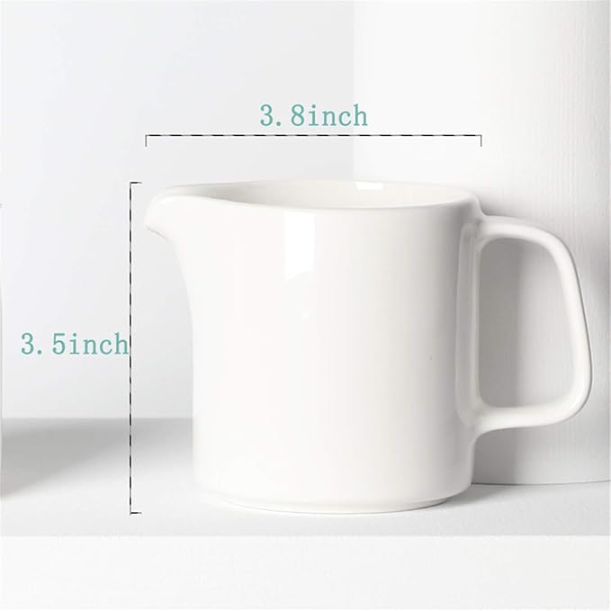ONTUBE Ceramics Creamer,Porcelain Coffee Milk Creamer Pitcher with Handle for Home and Kitchen - 10 oz (White)