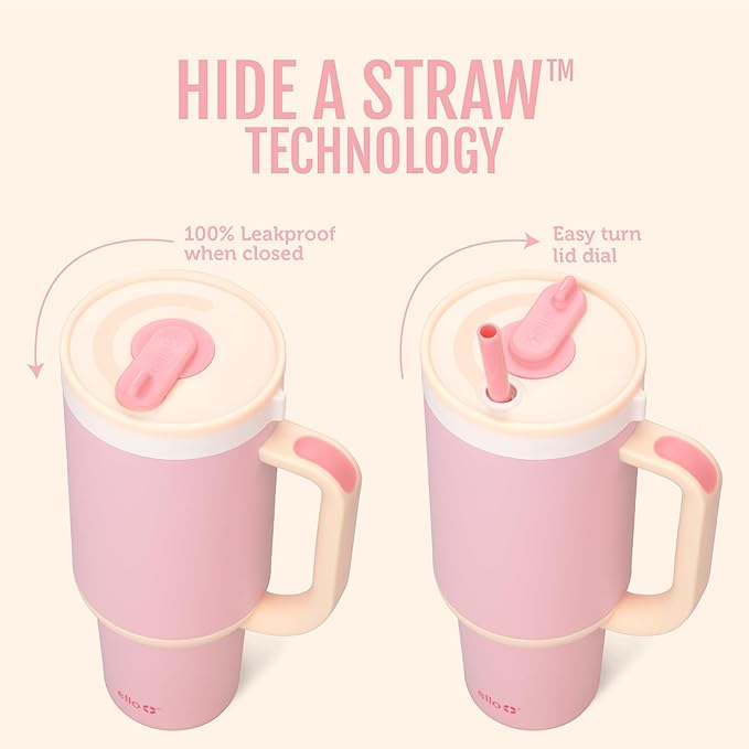 Ello Oasis 30 oz Tumbler with Handle & Retracting Straw | Reusable Insulated Stainless Steel Cup 100% Leakproof, Gifts for Teens Women Men | Keeps cold for 24 Hours, Cup Holder Friendly, Sunrise Glow