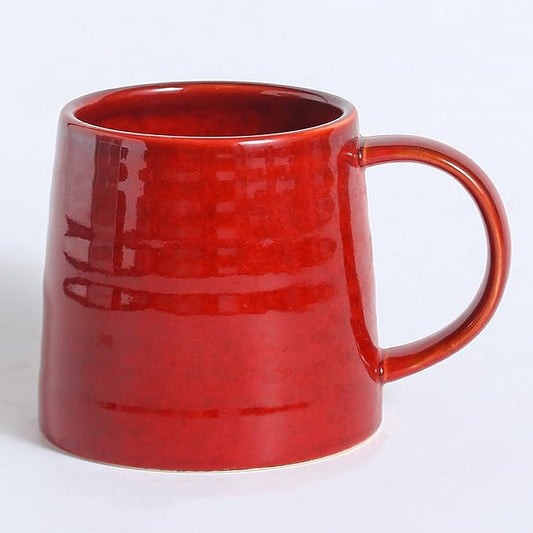 Large Ceramic Coffee Mug, Handmade Pottery Mugs, Tea Cups with Big Handle for Office and Home, 15.5 oz, Dishwasher and Microwave Safe (Red)