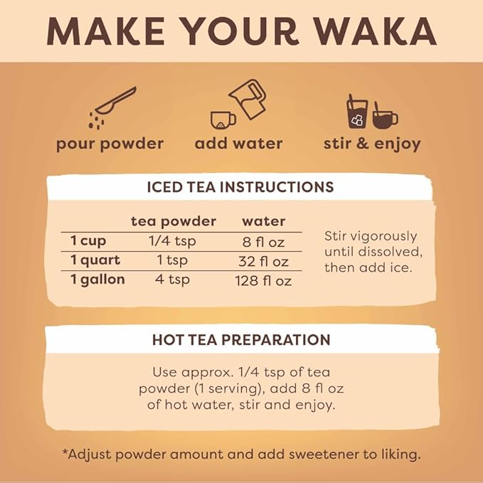 Waka Instant Green Tea Mix, Raspberry Flavored - 100% Tea Leaves, No Additives, Unsweetened Tea Powder in Bulk Pouch – Easy Quick Hot and Iced Teas, Up to 200 Cups (4.5oz)