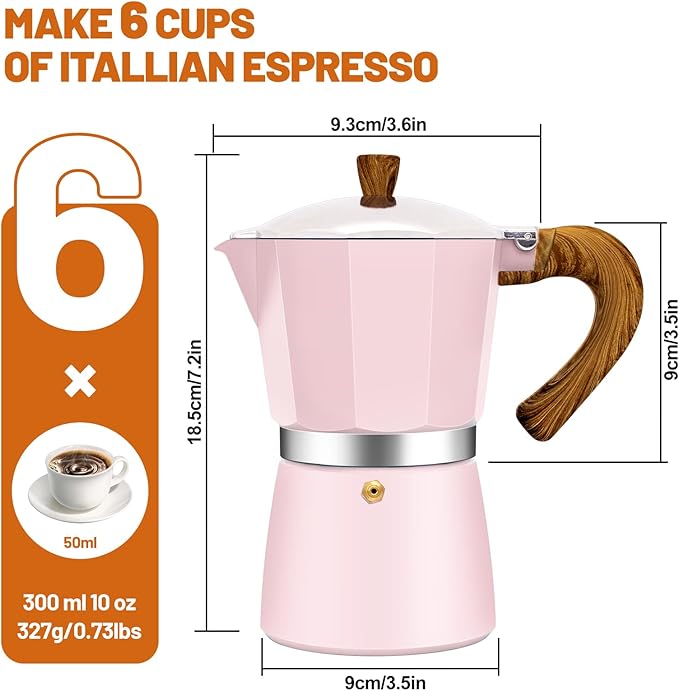 DITOSH 6 Cup Aluminum Espresso Stovetop Moka Pot Express Coffee Maker Percolator Italian Classic Mocha Coffee Machine for Italian and Cuban Cafe Brewing for Home & Camping 300ml 10oz