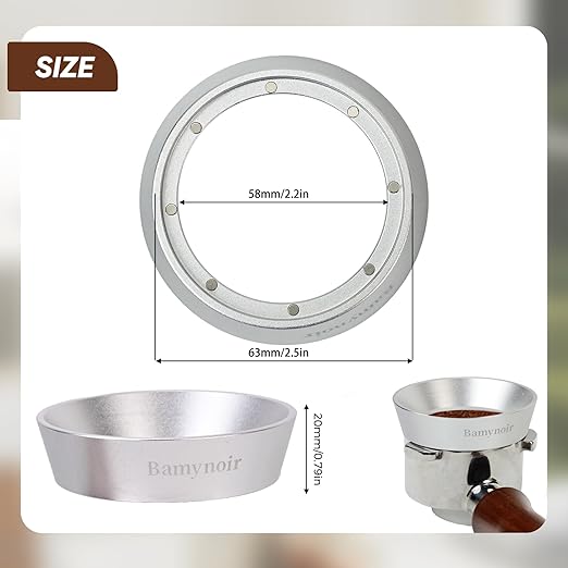 Bamynoir Magnetic 58mm dosing Funnel Compatible with protafilter,Espresso Coffee Dosing Ring - 20mm Anodized with 8 Neodymium (Silver, 58mm)