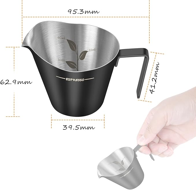 IKAPE Espresso Measuring Cup, 304 Anti-scald Stainless Steel Espresso Shot Cups with Handle, Coffee Pouring Cup for Barista Tool Accessories(Matte Black)