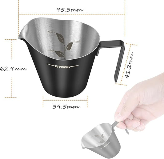 IKAPE Espresso Measuring Cup, 304 Anti-scald Stainless Steel Espresso Shot Cups with Handle, Coffee Pouring Cup for Barista Tool Accessories(Matte Black)