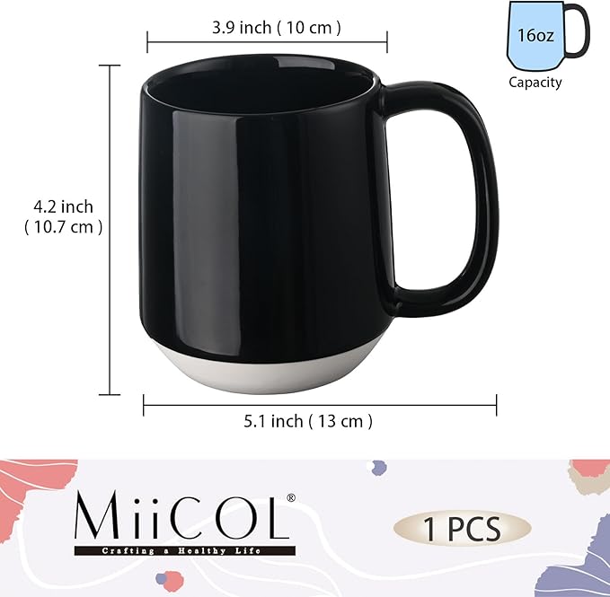 Miicol Ceramic Coffee Mug, 16 oz Large Coffee Cup, Tea Mug with Handle, Flat Bottom Mug for Men, Women, Office, Microwave and Dishwasher Safe, Multi-Color, Panda Black
