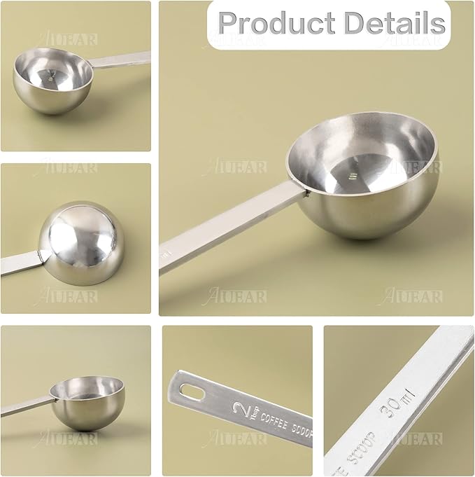 AUEAR, 5 Pack Coffee Measuring Scoop 304 Stainless Steel Spoon 1 Tablespoon Spoons Kitchen Scoops with Long Handle for Home Milk Tea Sugar Powder Silver 30ml