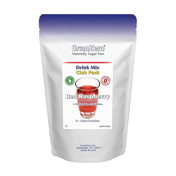 GramZero Red Raspberry Zero Calorie Sugar Free Drink Mix, Great For Nutrition Club Loaded Tea, Stevia Sweetened