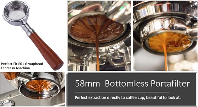 58mm E61 Precision Filter Ridged Basket Stainless Steel Portafilter Basket Espresso Compatible 58MM Portafilter FilterBasket Double Cup Coffee Replacement