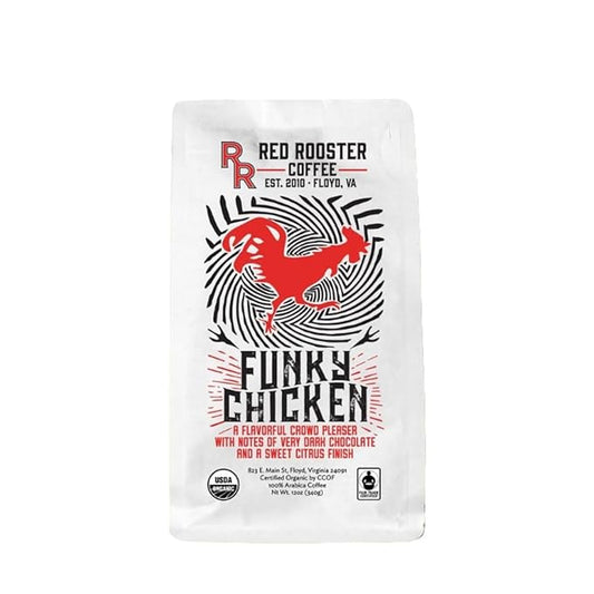 Organic Funky Chicken - Roasted by Red Rooster Coffee - Whole Bean Coffee - 12 Ounce Bag