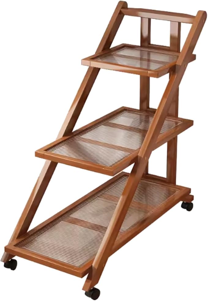 Folding Side Table Glass Coffee Station Table on Wheels,Movable Coffee Bar Stand Cart with Storage,Foldable Coffee Table,for Home Kitchen, Entryway, Living Room,Dining Room(Brown,70x32x80cm)